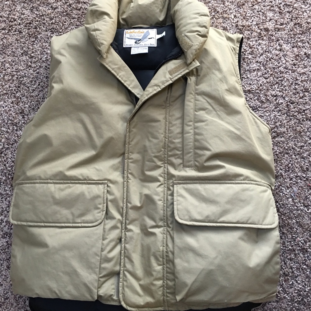 Cabela's khaki colored down vest, size Small